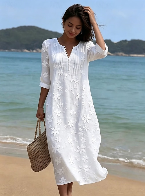 midi ladies casual beach dresses Sunset Beach Linen Midi Dress