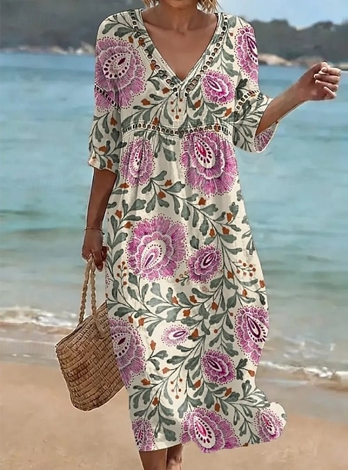 loose summer dress with sleeves Women's Ruffle Sleeve V Neck Faux Linen Dress Loose Casual Shift Mini Dress Summer Beach Vacation