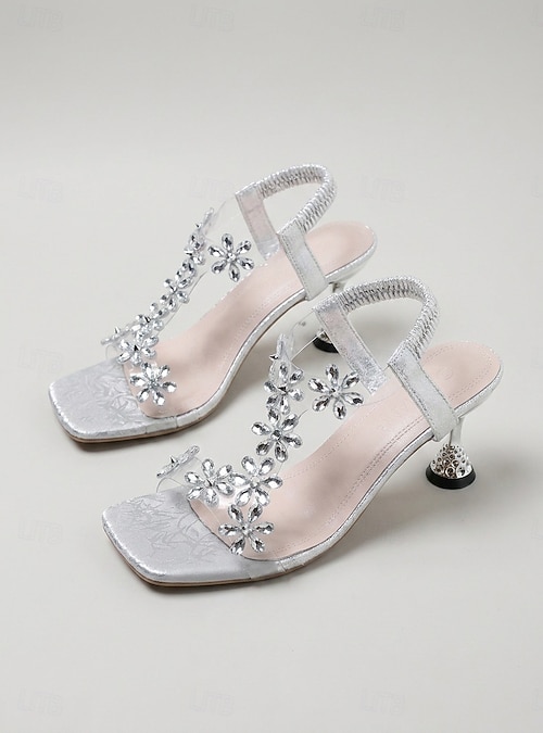 silver dress sandals wedding Amazon.com | YooPrettyz Women Silver Round Toe Sandal Wedge Heels Glittered Straps Crystals Dressy Party Wedding Bridal Shoes Silver 6