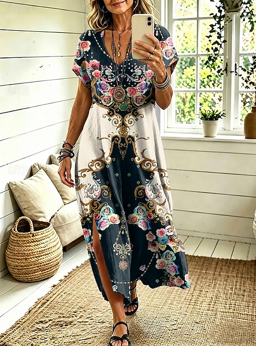 loose shift dress Women Cotton Dress Soft Casual Loose Robes Long Sleeves Shift Dress Boho Maxi Dresses Customized Dress Plus Size Clothing Linen Dress