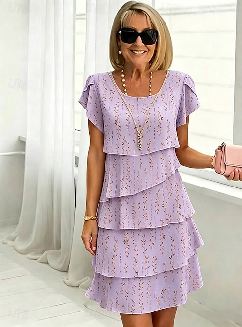 purple chiffon knee length dress CLEARANCE