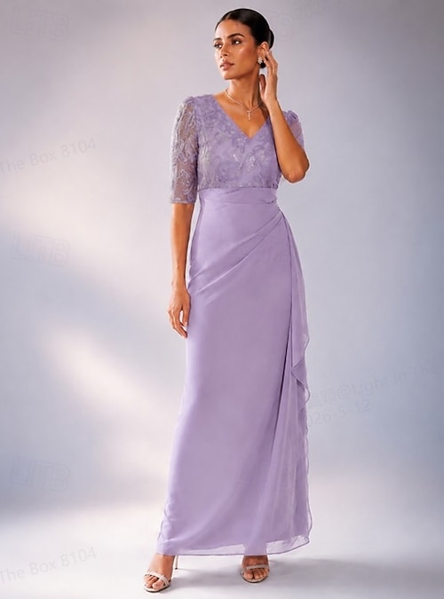 flowy purple dress Lilac Shimmery Sequin A-Line Gown With Crossover V-Neck Detail