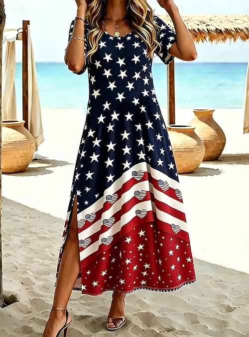 American Independence Day Women's Midi Dress A Line Dress Casual Beach Regular Fit Graphic Flag Short Sleeve Crew Neck Blue Red Summer Spring 2026 - $25.99 American Independence Day Women's Midi Dress A Line Dress Casual Beach Regular Fit Graphic Flag Short Sleeve Crew Neck Blue Red Summer Spring 2026 - $25.99
