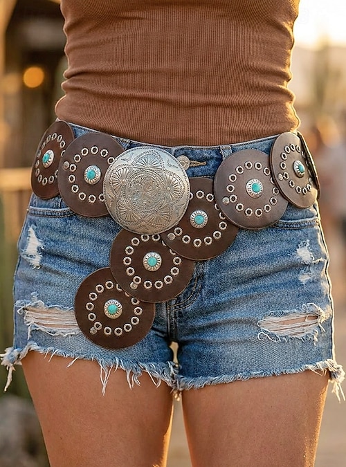 Women\'s Western Disc Belt Faux Leather Concho Waist Belt for Jeans Dress Women main image 3