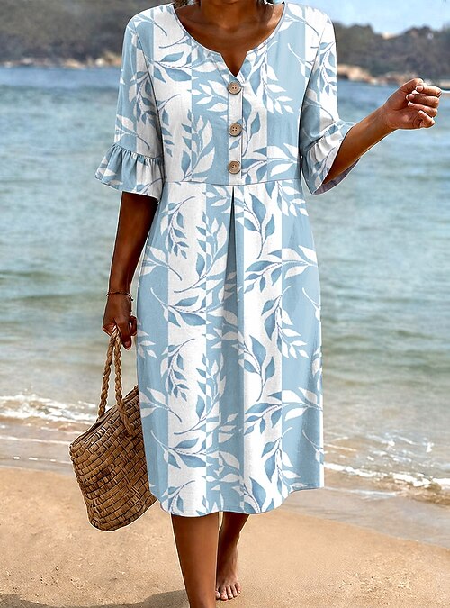 knee length summer casual dresses Women's Dress Sundress Dress A Line Dress Elegant Vacation Stylish Beach Holiday Regular Fit Floral Graphic Short Sleeve V Neck Biketoberfest Sale