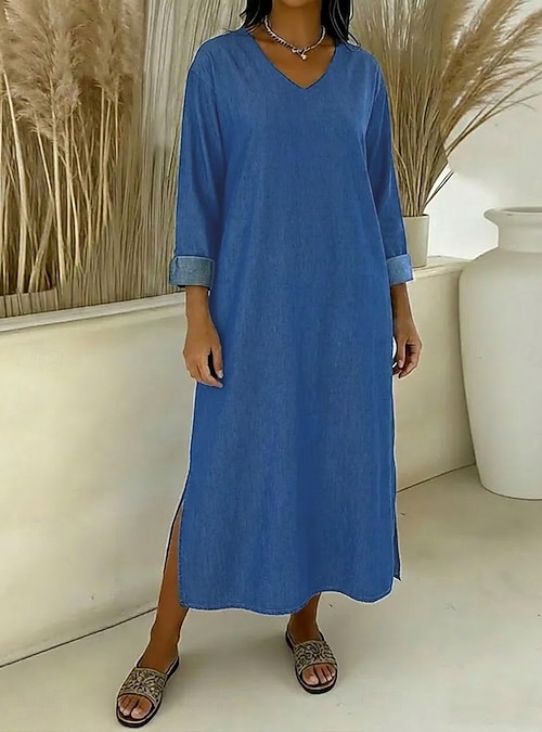 inc denim maxi dress Pansy Scoop Neck Flounce Hem Maxi Dress Denim