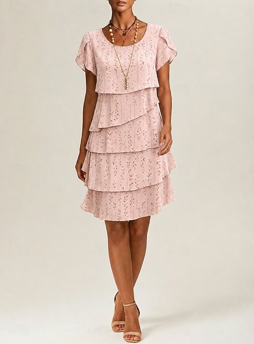 Women's Knee Length Dress Chiffon Dress Floral Dress Elegant Fashion Modern  Vacation Party Weekend Regular Fit Floral Short Sleeve Crew Neck Blue  Yellow Pink Purple Summer Spring 2026 - GBP 26