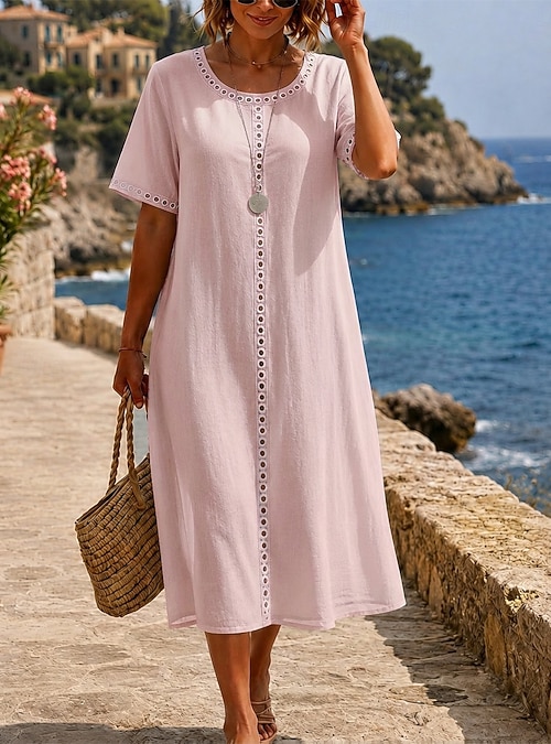 cotton linen summer dresses Women's Wrap Dress Casual Boho V Neck Half Sleeve Tie Waist Split Beach Long with Pockets at Amazon Women's Clothing store wicking properties Axiiglly, Summer Dresses for Women,