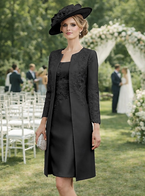 Two Piece Sheath Column Knee Length Wedding Guest Dress Mother of
