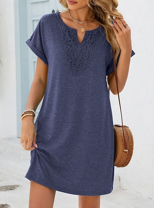 plain short sleeve dress Pieces - Mini Dress - Women - Cotton - XS