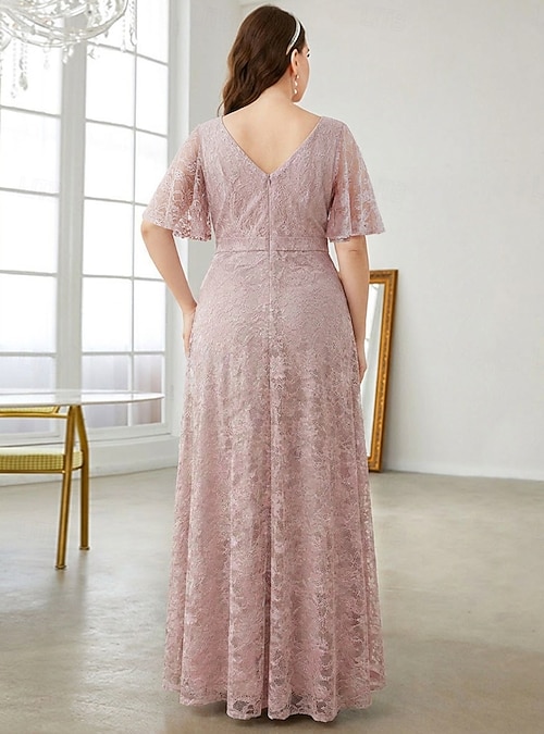 Lace Pink Mother Of The Bride Dresses Plus Size Pink Mother Of The Bride Curve A-Line Mother Of The Bride Dresses Plus Size Hide Belly Curve