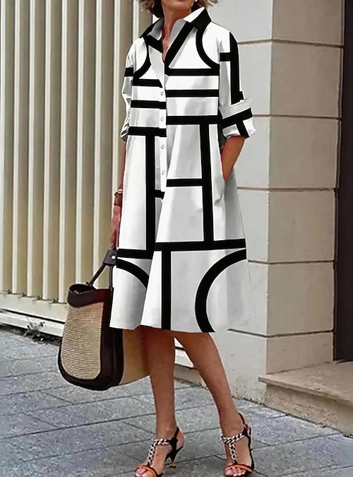Women's Midi Dress A Line Dress Work Dresses Vacation Birthday Casual Beach Going out Regular Fit Graphic Geometric Long Sleeve Lapel Blue Black Red Summer Spring 2026 - 42.99 Women's Midi Dress A Line Dress Work Dresses Vacation Birthday Casual Beach Going out Regular Fit Graphic Geometric Long Sleeve Lapel Blue Black Red Summer Spring 2026 - 42.99