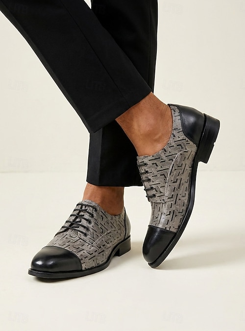 dark grey dress shoes for wedding Men's Premium Leather Wedding Shoes - Grey Patterned Design with Black Leather Cap, Stylish Formal Footwear for Weddings and Special Occasions 2026