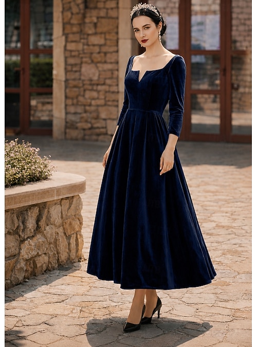 long sleeve a line wedding guest dress Aayomet Wedding Dress Women V Neck Long Sleeves Pleated A-Line Midi Length Wedding Guest Dress,Red M