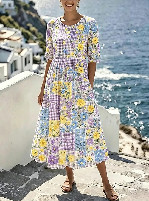 midi length shift dresses Women's Midi Shift Dress