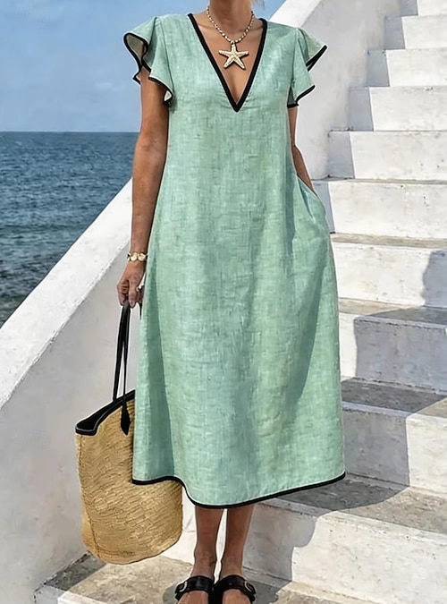khaki green summer dress Khaki Green Maxi Dress Sustainable Tencel