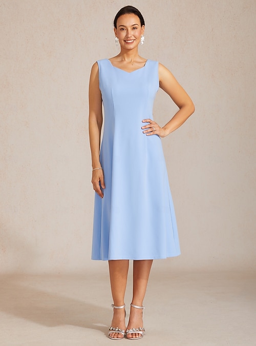 Women's Midi Dress Sheath Dress Elegant Daily Wedding Guest Date Solid  Color Sleeveless Square Neck Sky Blue 2026 - OMR 24.29