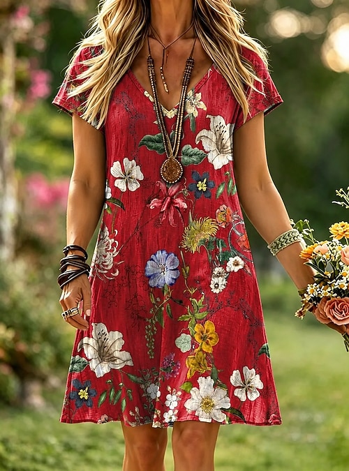 dark red t shirt dress Women's Midi Dress A Line Dress T Shirt Dress Tee Dress Athletic Dress Casual Vacation Daily Regular Fit Graphic Short Sleeve Crew Neck Dark Red Pink Red Burgundy Summer 2026