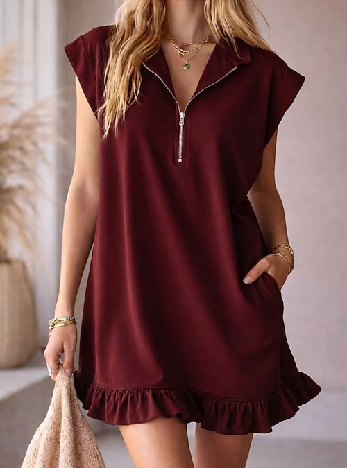 Women's Mini Dress Shift Dress A Line Dress Summer Dress Casual Daily Loose Fit Plain Short Sleeve V Neck Black Pink Wine Brown Summer 2026 - KWD 11.99 Women's Mini Dress Shift Dress A Line Dress Summer Dress Casual Daily Loose Fit Plain Short Sleeve V Neck Black Pink Wine Brown Summer 2026 - KWD 11.99