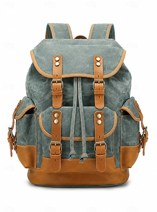 canvas leather trim backpack RRL Leather-Trim grain leather trim Nerlion Leather Backpack for Men