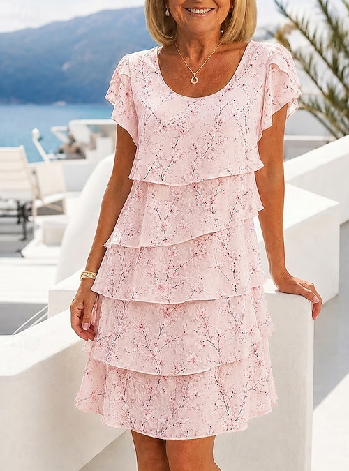 pink chiffon dress knee length A-line Scoop Knee-Length Lace Chiffon Bridesmaid Dress With Ruffle-ZS2 Bridal Glee