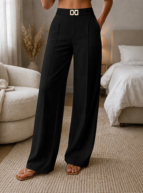 comfortable dress pants for women Olyvenn Womens Classic Pleated Pants, Casual Solid High Waisted Straight Business Casual Work Office with Pockets Beige 8 Our comfortable Ponte Roma fabric blend of 46% Rayon / 31% Polyester / 19% Organic Cotton / 4% Spandex is super soft and supportive Zylarhe Women's Pants Women Wide