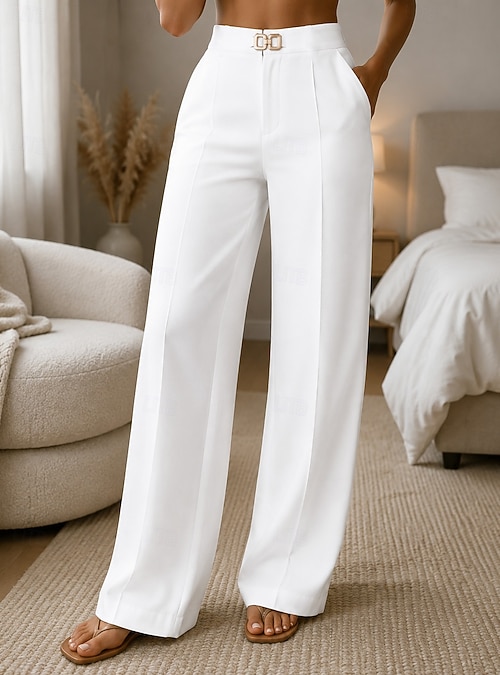 Women's Wide Leg Dress Pants Elegant Fashion Full Length High Waist  Comfortable Office Formal Street Dark-Gray Black White Apricot Summer  Spring Regular Fit 2026 - $34.99