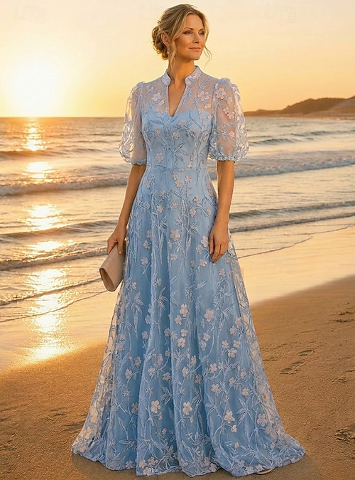 a line semi formal dress with sleeves womens elegant short sleeve a line dress short sleeves small