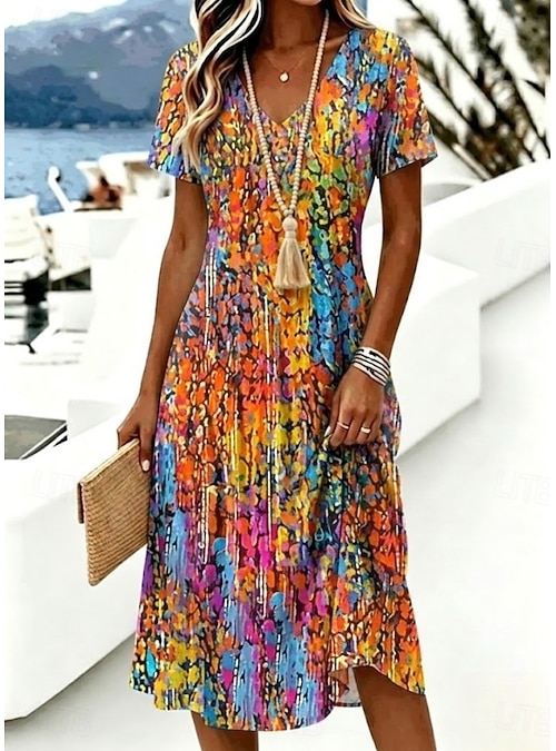 bohemian easter dress Easter Women's Midi Dress T Shirt Dress Tee Dress A Line Dress Vacation  Casual Boho Beach Regular Fit Floral Graphic Short Sleeve V Neck Blue White  Black Red Summer Spring 2026
