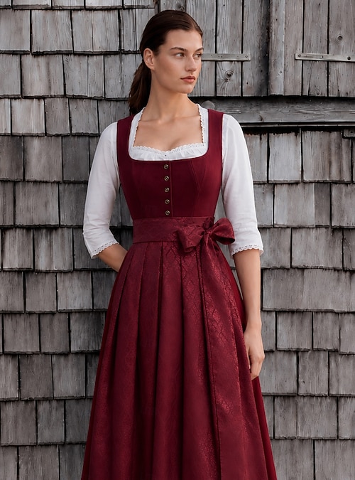 women's dirndl dress Midi Bavarian Joelina Silk Satin Oktoberfest Oktoberfest Dirndl Dress Midi Length