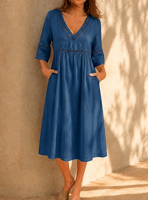 royal blue midi dress casual Voianlimo Womens Dresses Casual Short Sleeve A-line Tiered Summer Midi Royal Blue Dress M, Women's, Size: Medium
