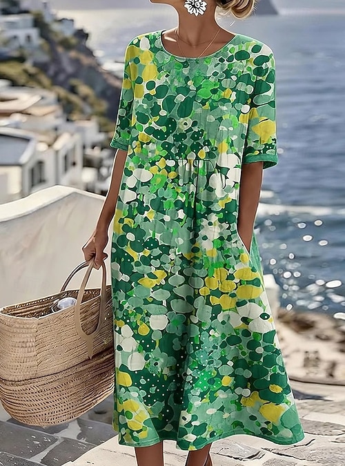 casual fit and flare summer dresses Blue and Ivory Print Midi Summer Dress with Buttons Ivory Blue Stripe Floral / Small