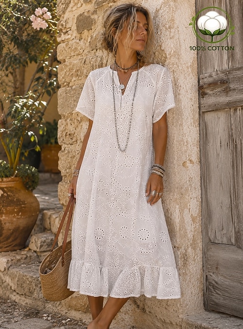 100 percent cotton maxi dress Sustainable Organic Cotton White Maxi Dress off Sleeve Bohemian Free Spirit Cream Dress