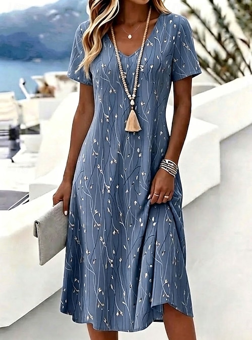 womens knee length t shirt dress Women's Short Sleeve Shift T-Shirt Dress Casual Wrinkle Resistant Dress with Pockets Above Knee