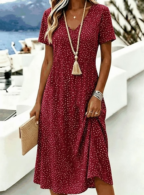 a line shirt dress knee length Women's Knee Length Dress T Shirt Dress Tee Dress A Line Dress Vacation  Casual Boho Beach Regular Fit Graphic Polka Dot Short Sleeve V Neck Blue  Red Green Summer Spring 2026