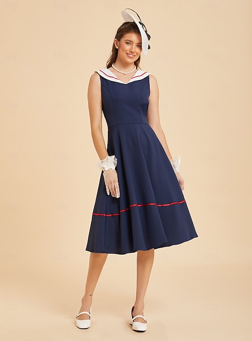 Set 1950s Retro Vintage Rockabilly Knee Length Dress Gloves Petticoat with Accessories Sleeveless Solid Color Fit & Flare Fancy Dress Women's Carnival Masquerade Prom Evening Party Engagement Party 2026