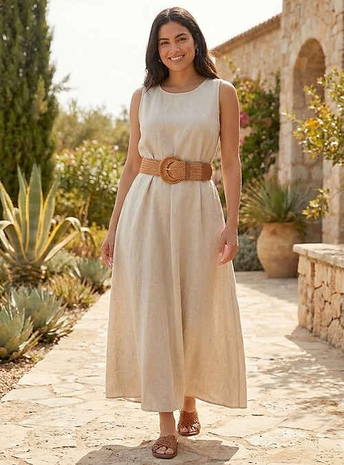 women's bohemian belts for dresses Braided Waxed Rope Belt, Wide Woven Waist Belt with Round Buckle, Multiple Colors, Summer Dress Belt Dresses, Jumpsuits, Resort Wear & Daily Style 2026 Turn heads with this RS-week2123 How to Style Red Color:Nouveau Navy
