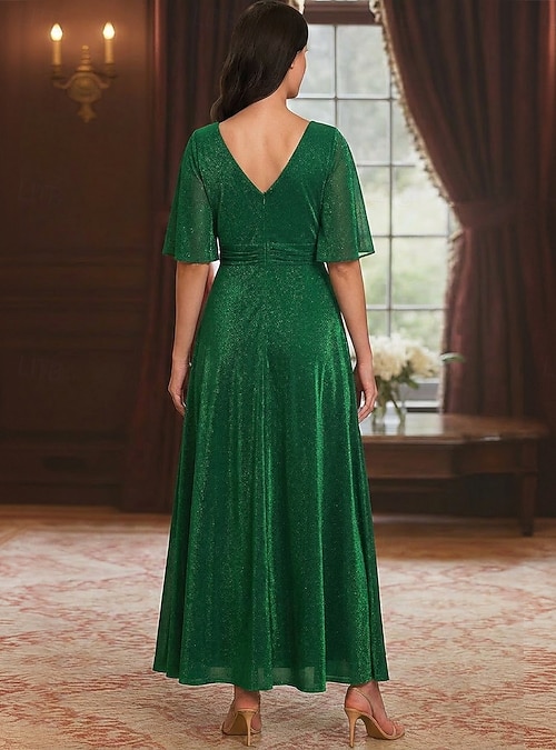 is ankle length dresses formal Ankle Length Quarter Length Dress Simple Scoop-Neck 3/4-Sleeves A-Line Evening  Dress Ankle-