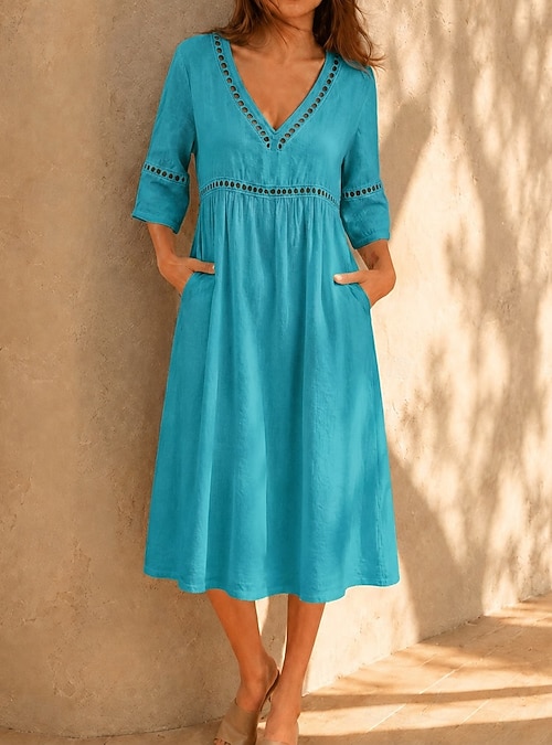 casual royal blue midi dress casual dress royal blue Gathered Waist Midi Dress