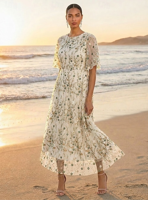 ankle length beach wedding dresses Ombreprom Boho Wedding Dress Ivory A Line Two Piece Ankle Length Short Sleeves Lace Wedding Gown