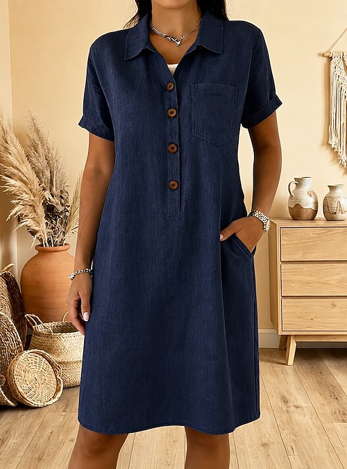 knee length navy blue casual dress Easy Going Cotton / XL Choose from a wide range of designer dresses in natural and organic fabrics at SeamsFriendly Women's Knee Length Dress Casual