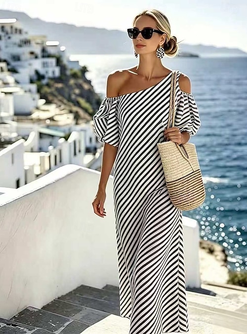 cold shoulder loose dress Loose Fit Black Cold Shoulder Dress