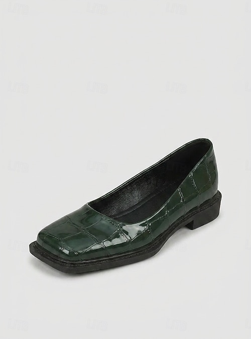 womens dark green dress shoes Women's Comfortable Dark Green Croc Flat Shoes - Retro Square Toe Patent  Leather Loafers Dress Shoes for Office Work & Business Casual 2026