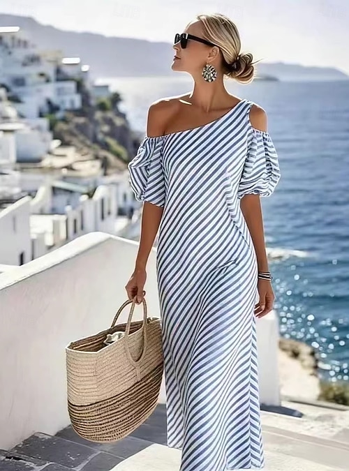 casual cold shoulder summer dresses Women's Cold Shoulder Shirt Short Sleeve Dress Summer Casual Hollow Mesh  Color Block Dress