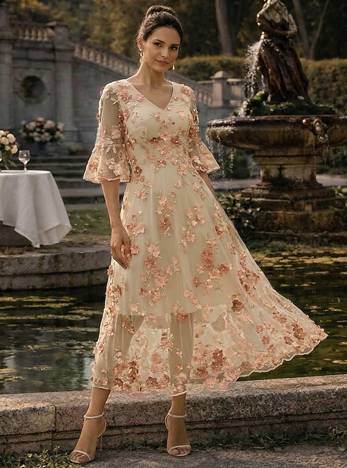 ankle length maxi dress for women Delliss Women's Summer Elegant Elbow-Length Sleeve Split Print Dress Ankle  Length Trendy Casual Long Maxi Dress