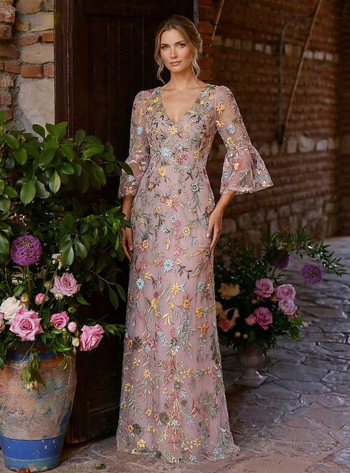 garden wedding casual mother of the bride dresses June Bridals Elegant Modest Boho Lace A-Line Tea-Length MOB Dress Minimalist Casual Bateau Half Sleeve Chiffon Midi Wedding Guest Gown