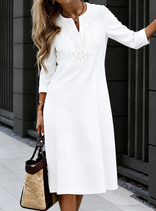white knee length casual dress Women's Lace Dress Dress Dress Summer Dress Elegant Fashion Beach Vacation Weekend Regular Fit Plain Half Sleeve V Neck White Summer Spring 2026 Shoe size:5 STORE: CM-WLS-NOV Outline | Powder BLUE Flowy dress 25 Hips