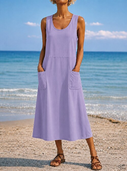 cotton maxi shift dress Women's Dress Dress Sundress Casual Daily Loose Fit Plain Sleeveless Crew Neck Blue White Black Light Green Summer Spring Fall 2026 Iron upside down at Men's Size:8 Long Sleeve Satin Wedding Dress Shirt dress Hollister v neck spaghetti
