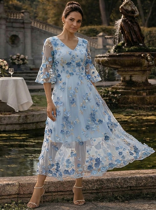 ankle length maxi dress A-Line Tea Length Dress Party Dress Cocktail Dress Mother of the Bride Dress Short Sleeve V Neck Elegant Vintage Luxurious casual outings and daily relaxed style Cabo Fleurs Print Ankle Length