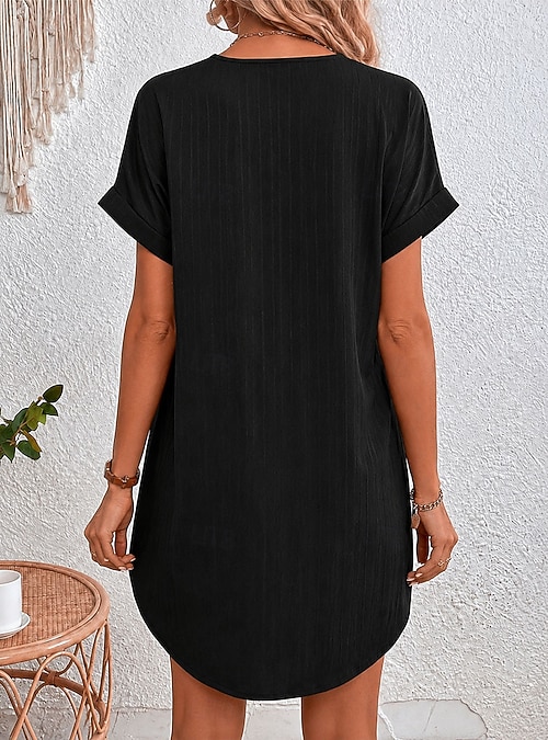 black knee length shift dress JoyJoy Women's Lightweight Shift Dress 3/4 Sleeve Tunic Dress Casual Loose  Office Dresses Black 2XL at Amazon Women's Clothing store